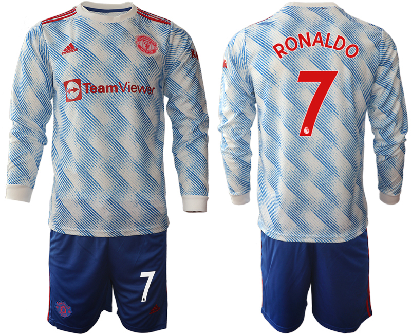 Men 2021-2022 Club Manchester united away blue Long Sleeve #7 Soccer Jersey->manchester united jersey->Soccer Club Jersey